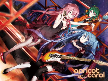 Megurine Luka, Hatsune Miku, & Gumi - virtual, miku, vocaloids, song, microphone, megurine, city, singer, megurine luka, gumi, cool, pink, awesome, vocaloid, anime, twintail, clouds, aqua hair, lights, hatsune, cute, guitar, beautiful, hot, band, girl, pink hair, luka, anime girls, windows, green hair, program, aqua eyes, pretty, aqua, beauty, night, dress, diva, sky, show, nice, stage, sexy, idol, music, green, hatsune miku