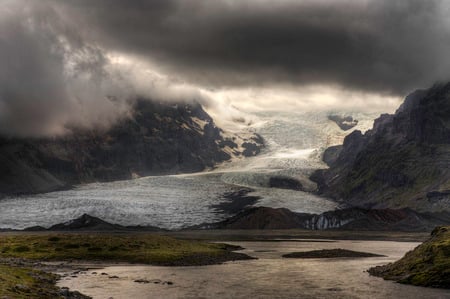 Stormy Glacier, Iceland - ice, grey, clouds, water, glacier, wind