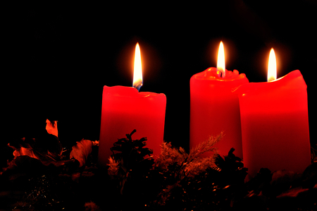 Christmas Candles - burning, christmas decoration, three red candles, beautiful