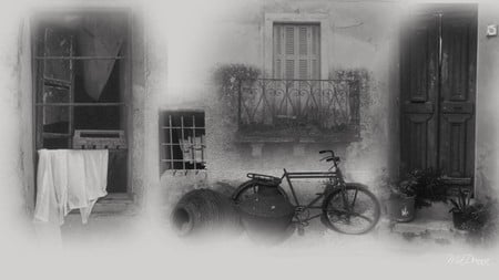 Old Country Street Life - europe, windows, firefox persona, doors, doorway, vintage, greece, bicycle, antique