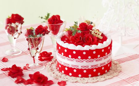 Christmas cake - flowers, christmas, roses, red, rose, cake