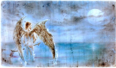 Fallen Angel 4 - beautiful, moon, lake, angel