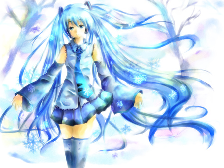 Yuki Miku - virtual, miku, vocaloids, song, christmas, microphone, singer, winter, cool, headphones, awesome, vocaloid, thighhighs, anime, twintail, blue, skirt, aqua hair, snow, hatsune, black, cute, beautiful, hot, girl, anime girl, white, 3d, yuki miku, program, aqua eyes, pretty, aqua, beauty, hd, diva, snow miku, nice, tie, sexy, idol, headset, music, hatsune miku