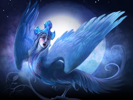 Fantasy Bird - female, fantasy, bird, blue