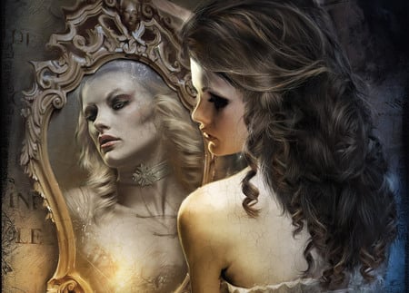 Mirror - fantasy, female, mirror, woman