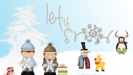 Let It Snow - xmas, girl, penguin, winter, kids, christmas, reindeer, children, snow, boy, mouse, tree, gifts