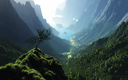 Highland Spring - river, lake, mountain, tree