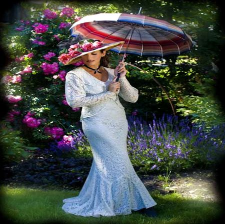 Garden lady - woman, flowers, garden, umbrella