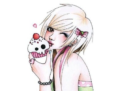 littel cup cake girl - blonde, love, sweet, skull