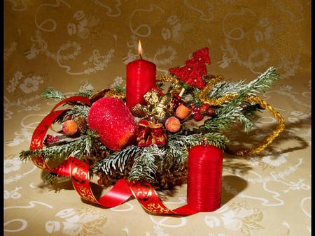 Christmas decoration - beauty, xmas, magic, ribbons, candles, flame, green, ribbon, golden, candle, stars, light, lovely, christmas, gold, hollidayes, happy new year, star, merry christmas, red, holliday, decoration, lights