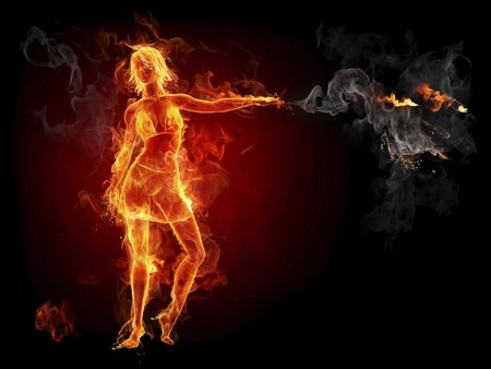 fire girl - girl, orange, others, fire, funny, digital, 3d, color, art