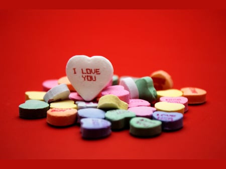 candy hearts - love, candy, abstract, red, heart, valentines day