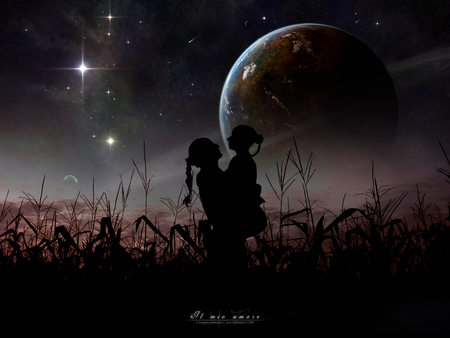 Il Mio Amore - night, star, planet, lovers