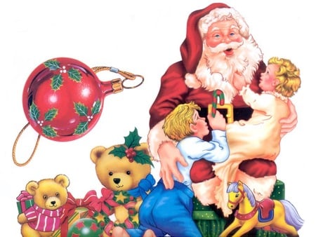 Santa Claus with children - christmas, bear, holiday, new year, children, santa claus