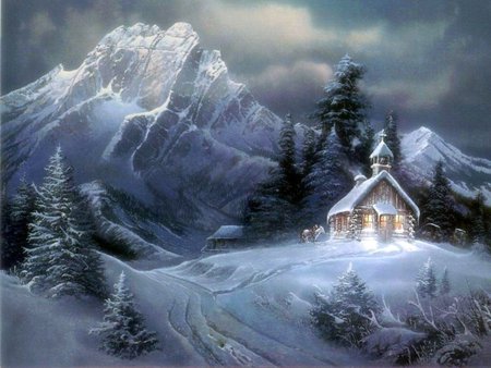 A COLD WINTERS NIGHT - cold, snow, winter, night, mountains