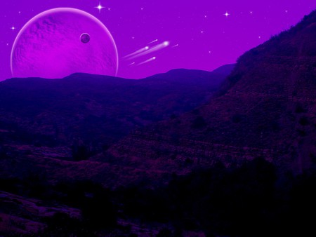 HAZE - sky, purple, mountains, moon, stars