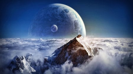 The Summit - clouds, skies, moon, planets, landscape, mountain, sky