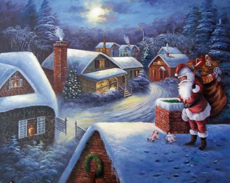 Christmas Eve - village, santa, christmas eve, snow, presents