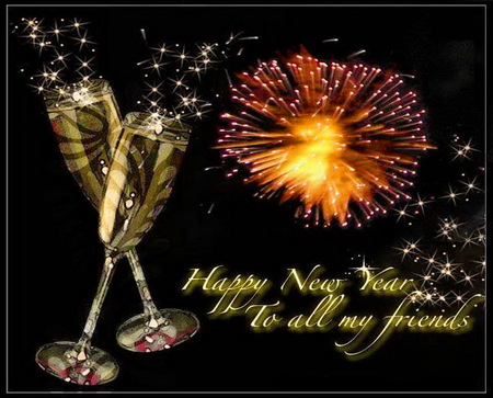 Happy New Year - champagne, new year, bubbles, greeting, celebration, fireworks