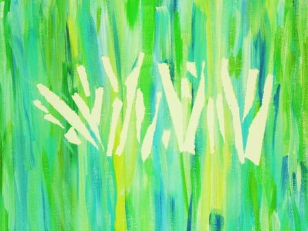 trees of bamboo - green, abstract, yellow, blue