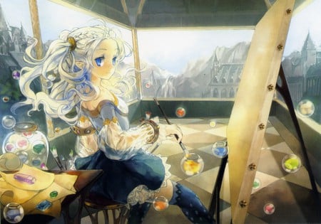 121 - white, jonemere, painting, bubbles, girl, pixiv, collection