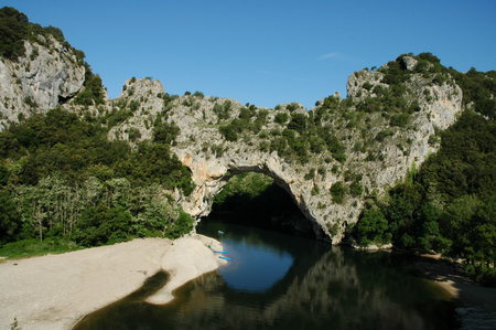 Pont d'Arc, France - vegetation, river, water, blue, reflection, sky, bridge