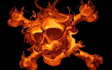 Skull & Crossbones - skull, flames, fantasy, fire, crossbones