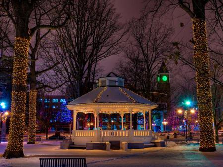 Gazebo - abstract, trees, gazebo, lights, park