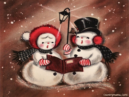 Snow carolers - christmas, snowman, winter, holiday, snow, caroler