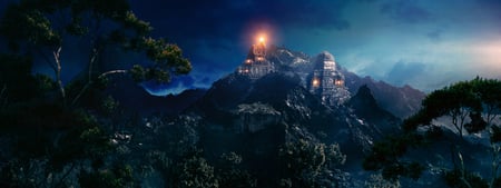 BlackRocks_night - night, tree, mountain, temple