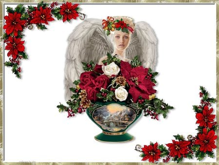 Christmas Angel - pointetts, merry christmas, angel, happy holidays, christmas flowers, new, christmas