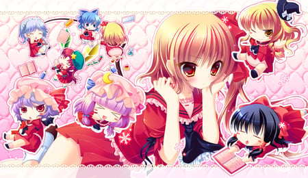 Touhou Chibis - marissa, funny, cute, chibi, reimu, mini, pink, scarlet