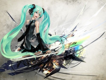 hatsune miku - black tie, green hair, awsome, miku