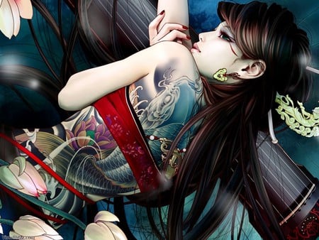 anime star - flowers, awsome, beautiful, tatoos, girl, lovely