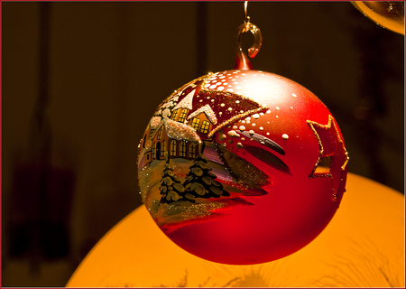 Christmas ball - one, decorated, beautiful, red, christmas ball