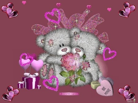 Bear love - purple, love, bear, heart