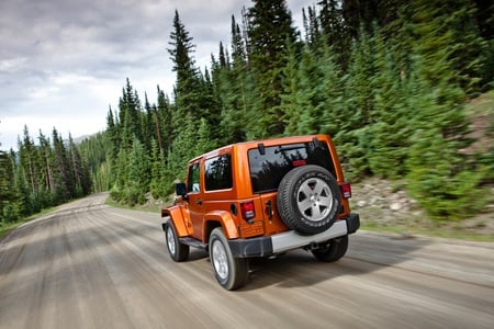 Jeep Wrangler 2011 - speed, 2011, road, forest, orange, jeep, car, hd, wrangler