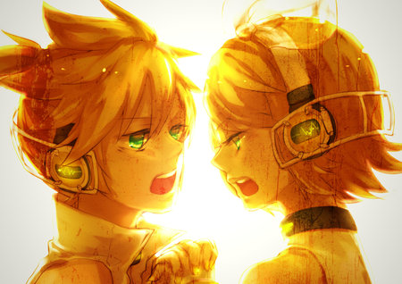 Kagamine Twins - rin, singing, vocaloid, anime, yellow, kagamine, len