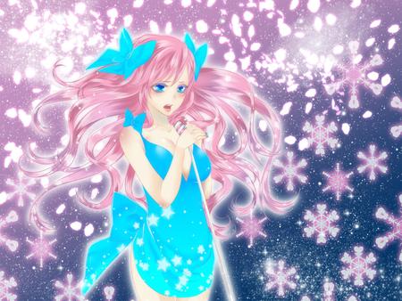 Megurine Luka - pretty, singing, snowflakes, snow, pink, luka, nice, program, sparkle, megurine, beauty, virtual, white, megurine luka, cute, aqua eyes, song, vocaloid, anime, blue, twintail, dress, music, aqua, pink hair, idol, anime girl, winter, beautiful, singer, girl, cool, christmas, glow, awesome, diva, vocaloids