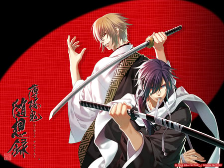 Hakuouki Shinsengumi Kitan - hajime, sword, okita, cool, souji, samurai, male, blade, saito, red, katana