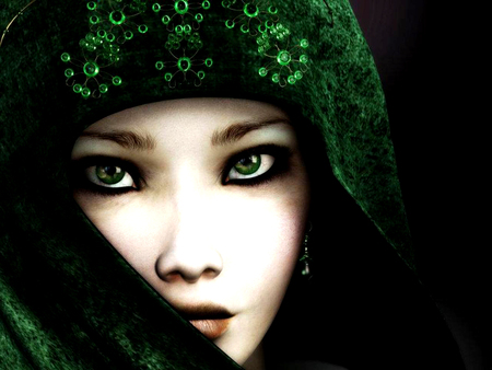 Green Love - face, beauty, female, eyes, green