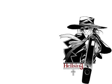 hellsing - cross, gun, black and white, awsome