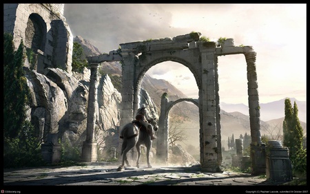 Assassins Creed Kingdom - sunlight, ruin, mountain, tree