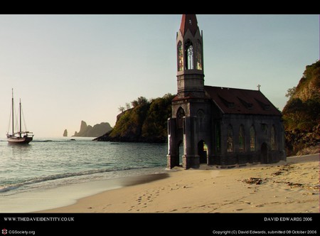 Beach - ship, beach, castle, sea