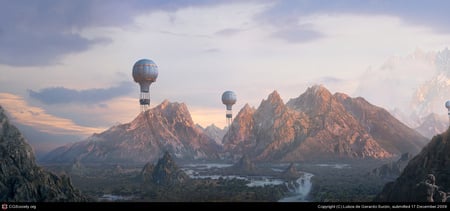 Comatose - fall, river, mountain, balloon