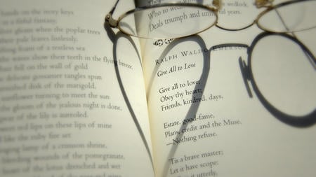 Reading Love Poems - book, glasses, heart, beautiful, photography, poems, love, abstract