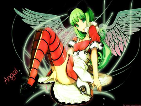 Angel - beauty, sexy, thigh highs, hot, angel, wings, anime girl, beautiful, green hair, cute