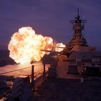 USS Missouri firing a broadside