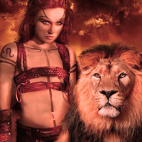 Warrior girl and lion