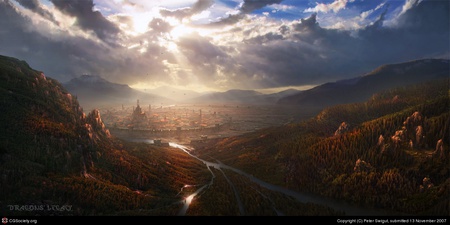 Dragons´Legacy Narlas - forest, sunlight, river, city, mountain